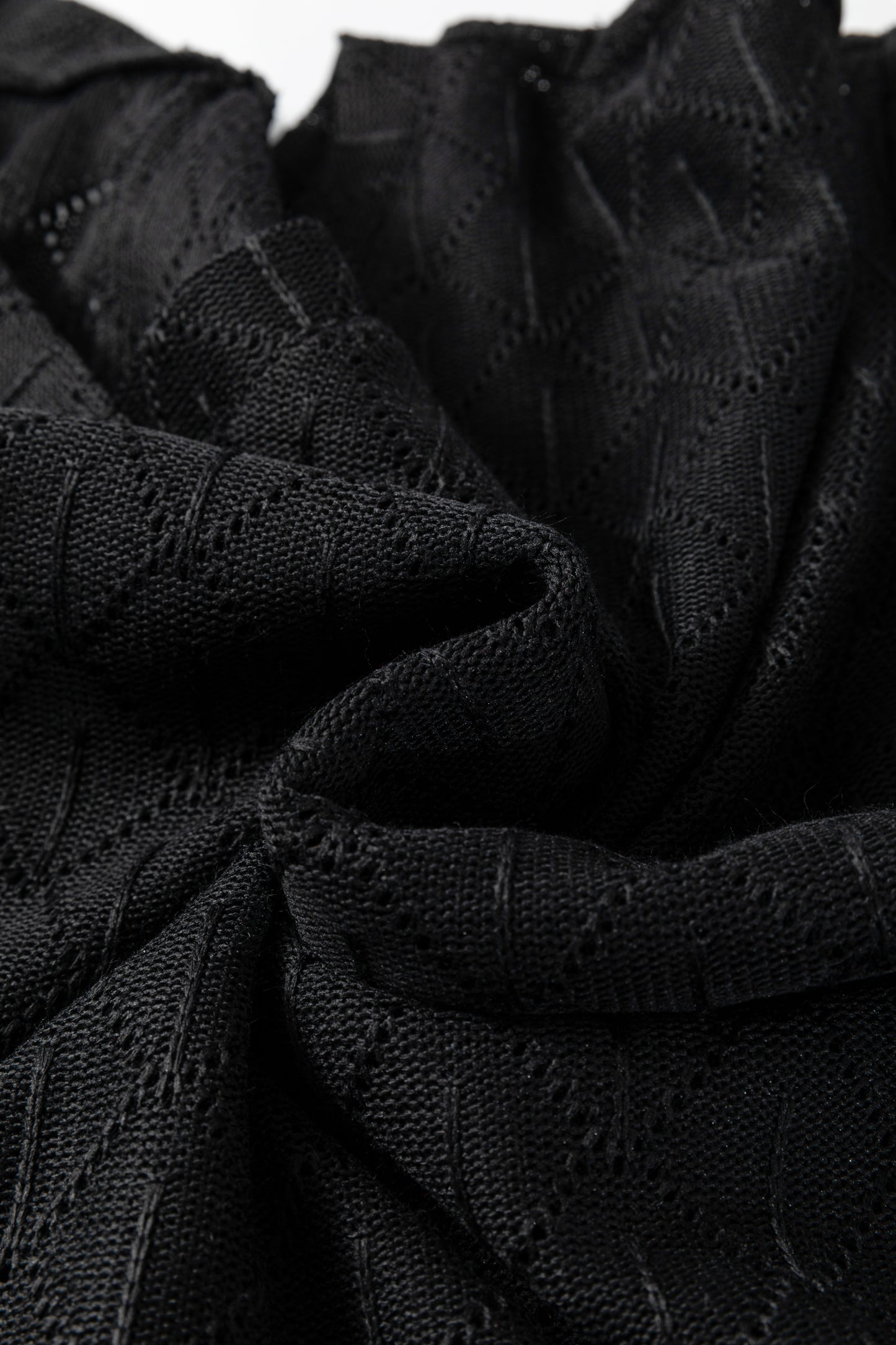 Black Pointelle Rhombus Knit Plus Size V Neck Loose Top
