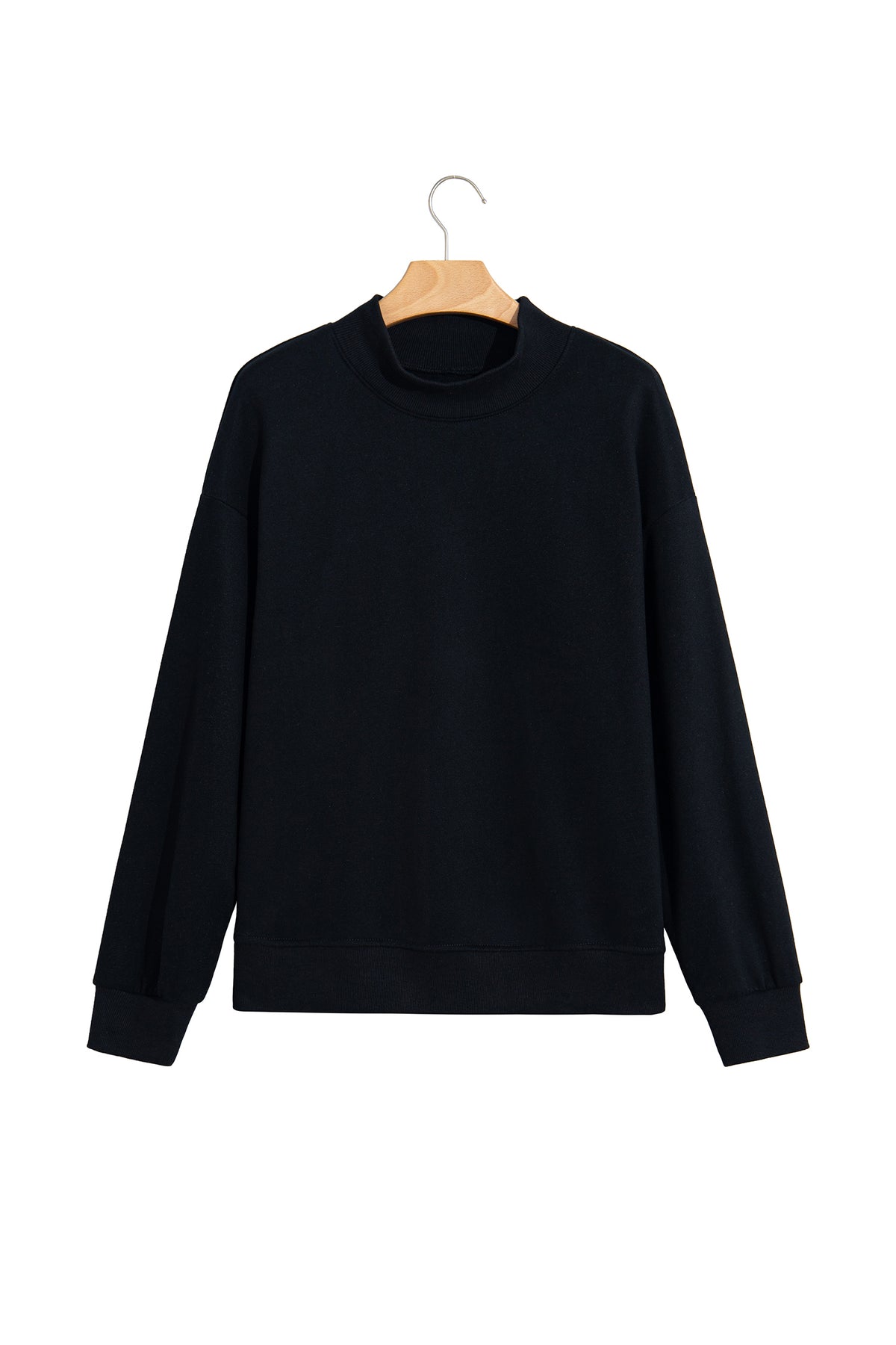 Black Solid Color Oversized Mock Neck Sweatshirt