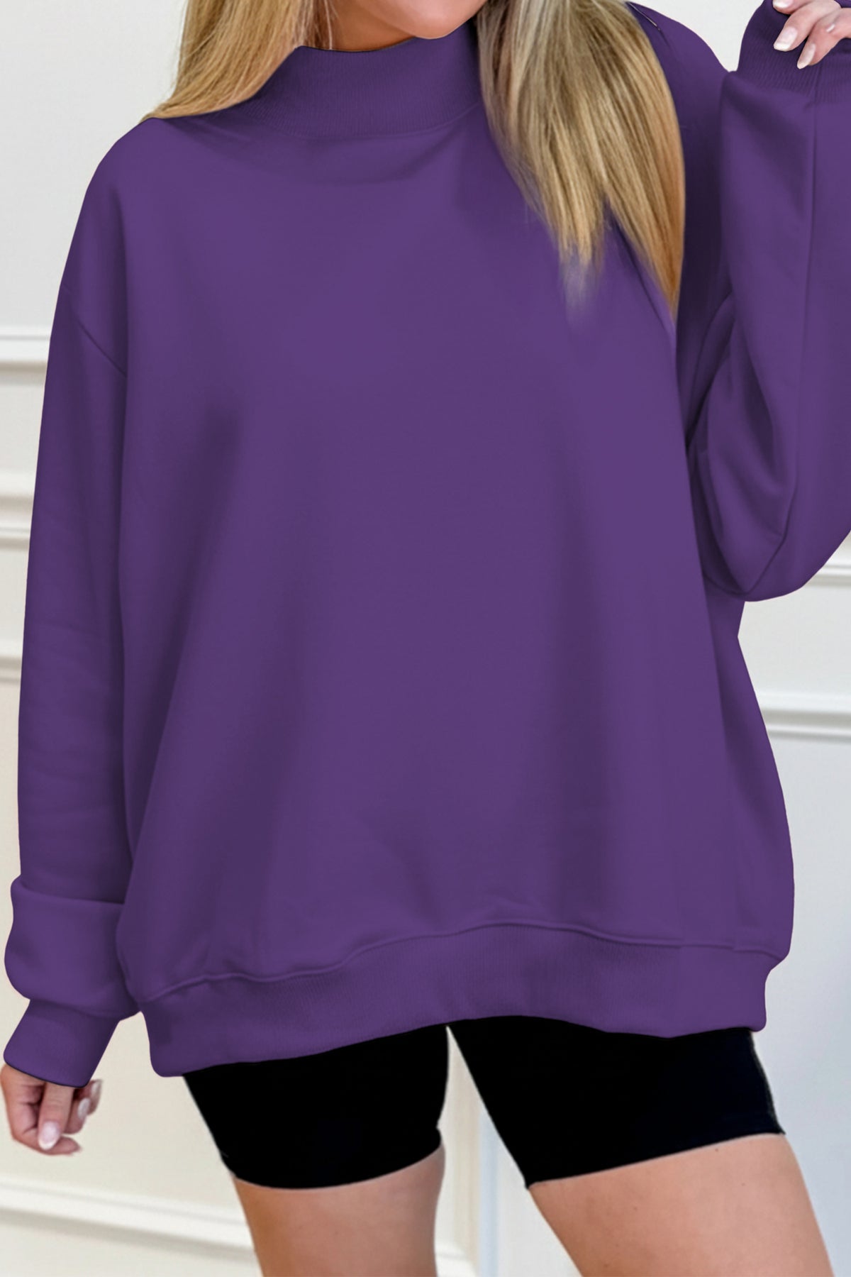 Black Solid Color Oversized Mock Neck Sweatshirt