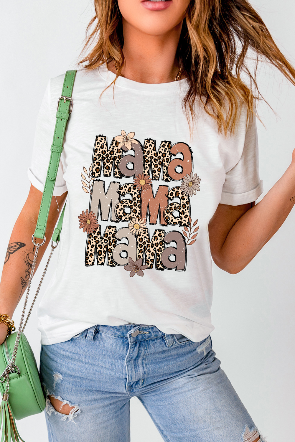 White Floral Leopard MaMa Graphic Mothers Day T Shirt