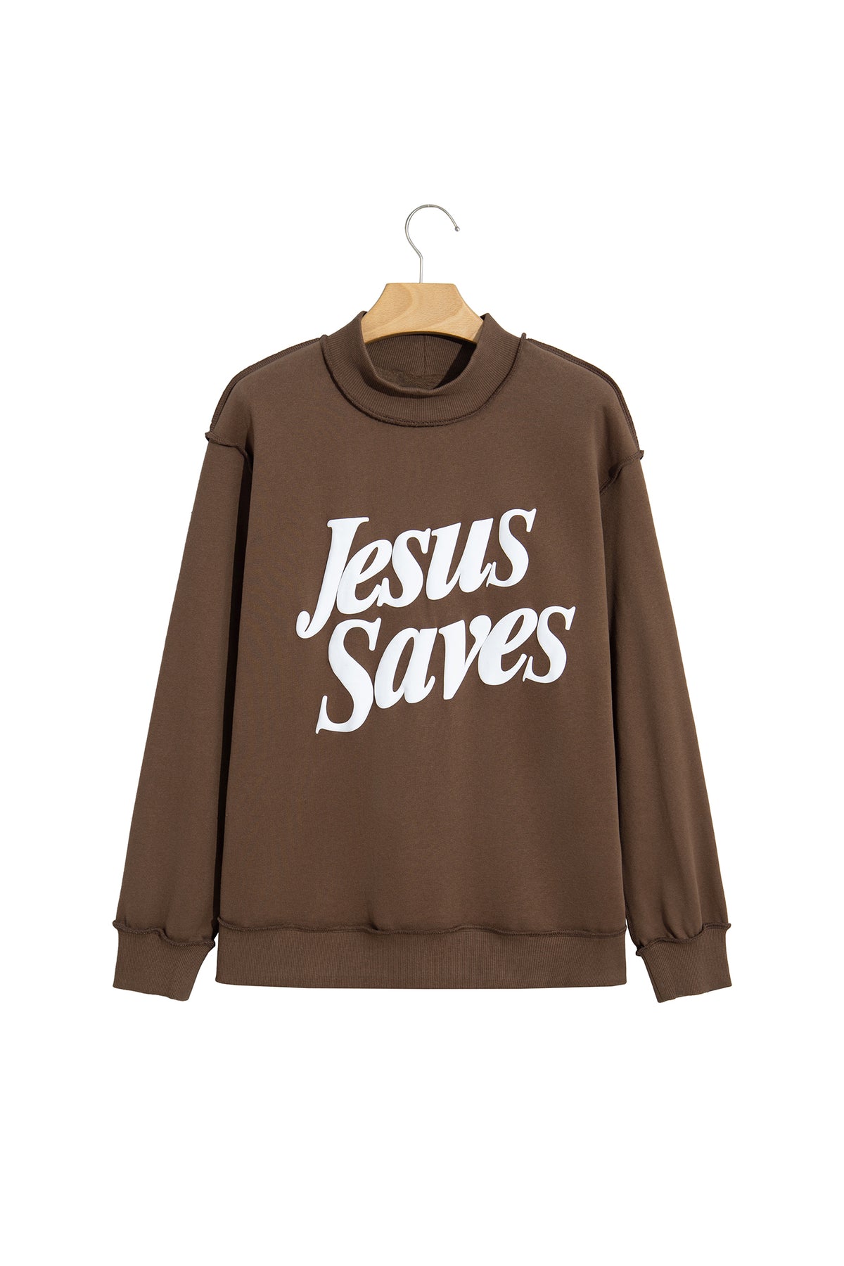 Fiery Red Jesus Saves Slogan Print Stand Neck Baggy Sweatshirt