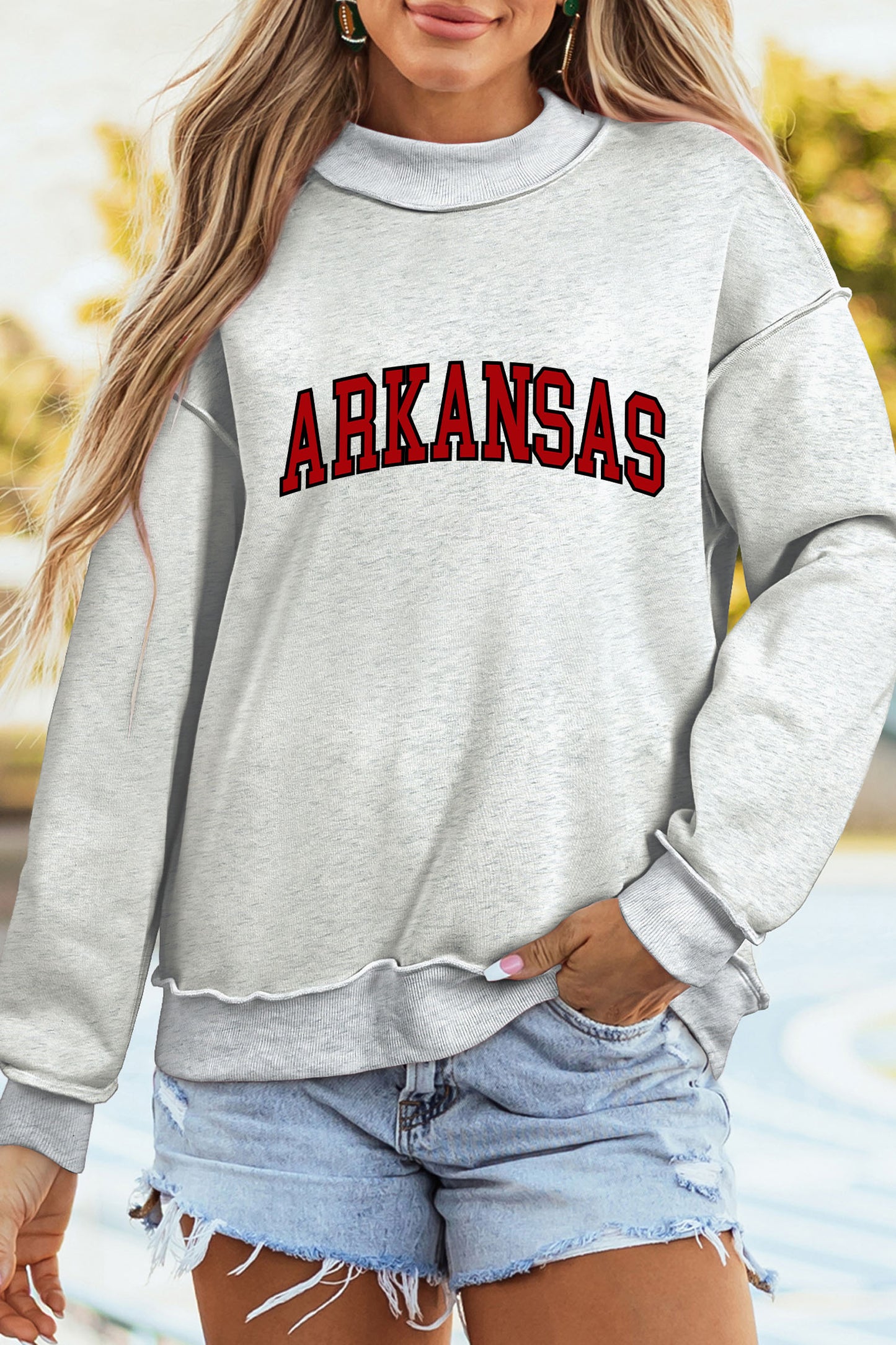 Light Grey ARKANSAS/AR Double Side Print Mock Neck Reversible Sweatshirt