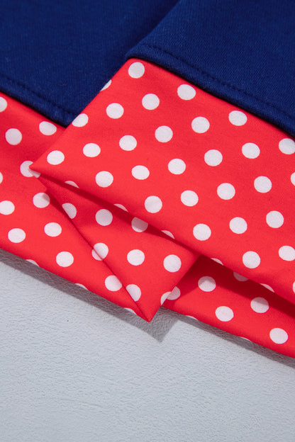 Sail Blue Polka Dot Letter Print Contrast Trim Mock Neck Sweatshirt