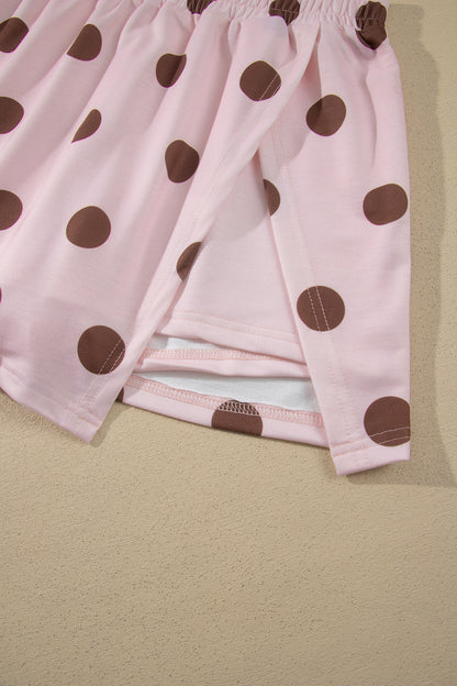 Brown Polka Dot Two Piece Set Long Sleeve Casual Skirt Set