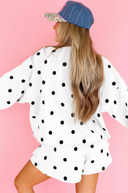 Red Polka Dot Raw Hem Relaxed Pullover Loose Skort Two Piece Set