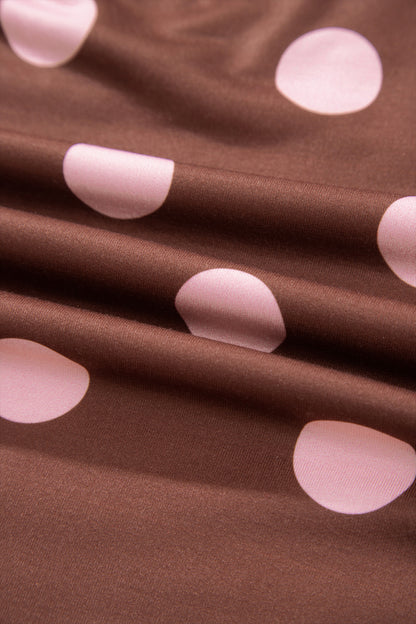 Brown Polka Dot Two Piece Set Long Sleeve Casual Skirt Set