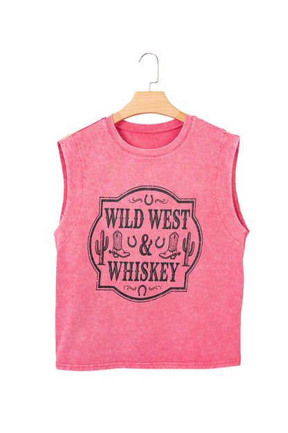 Bonbon Bonbon Toner Washed Wild West Whiskey Print Sleeveless Muscle Top