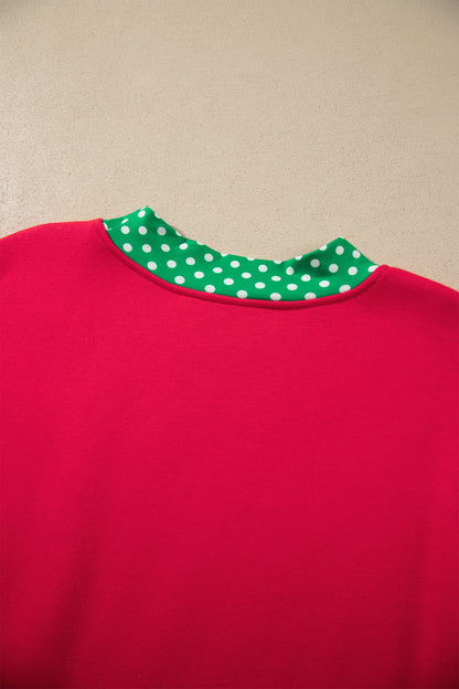Orange Colorblock Polka Dot Contrast Trim Oversized Sweatshirt