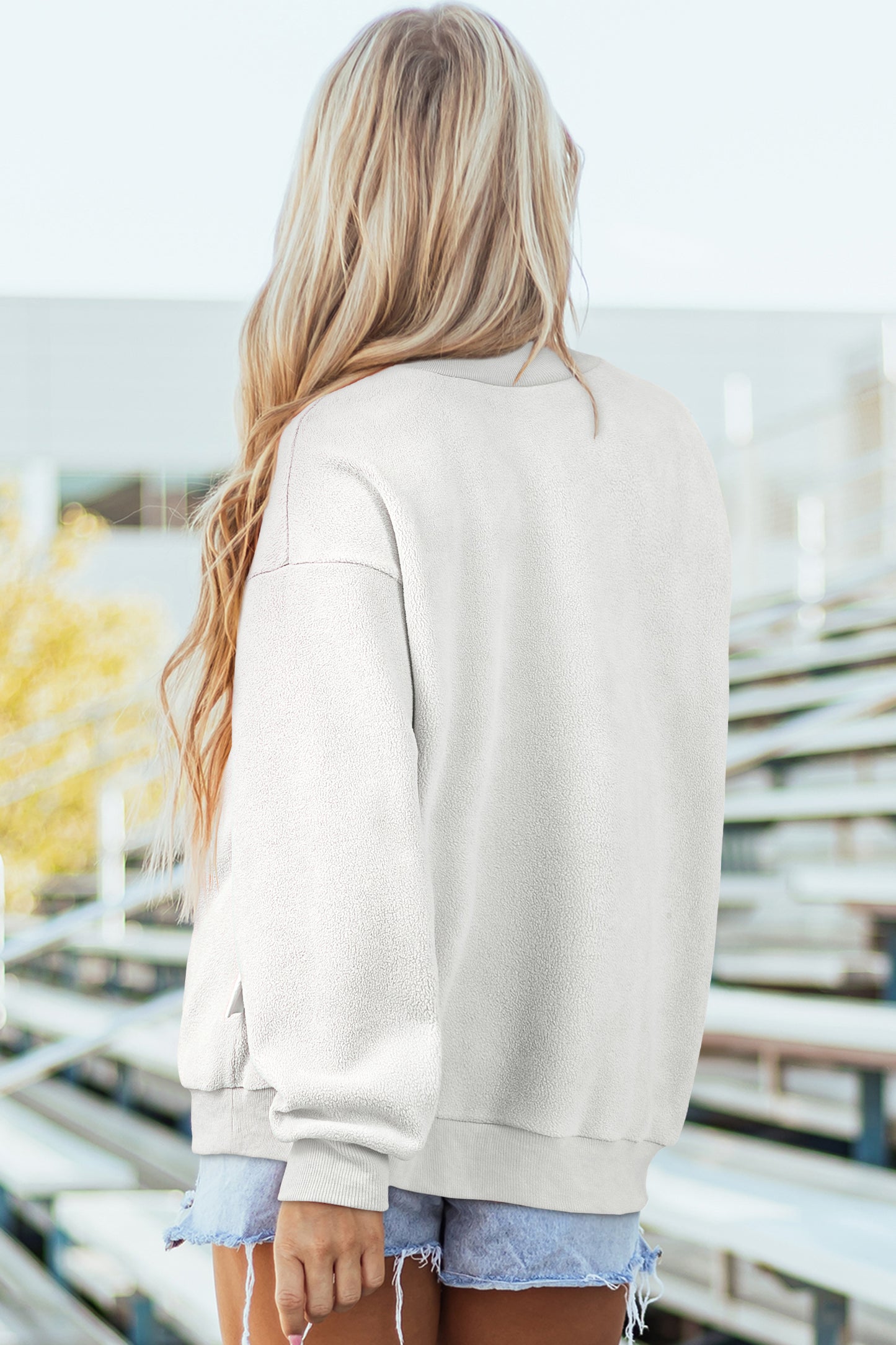 Black Oversize Drop Shoulder Reversible Mock Neck Sweatshirt