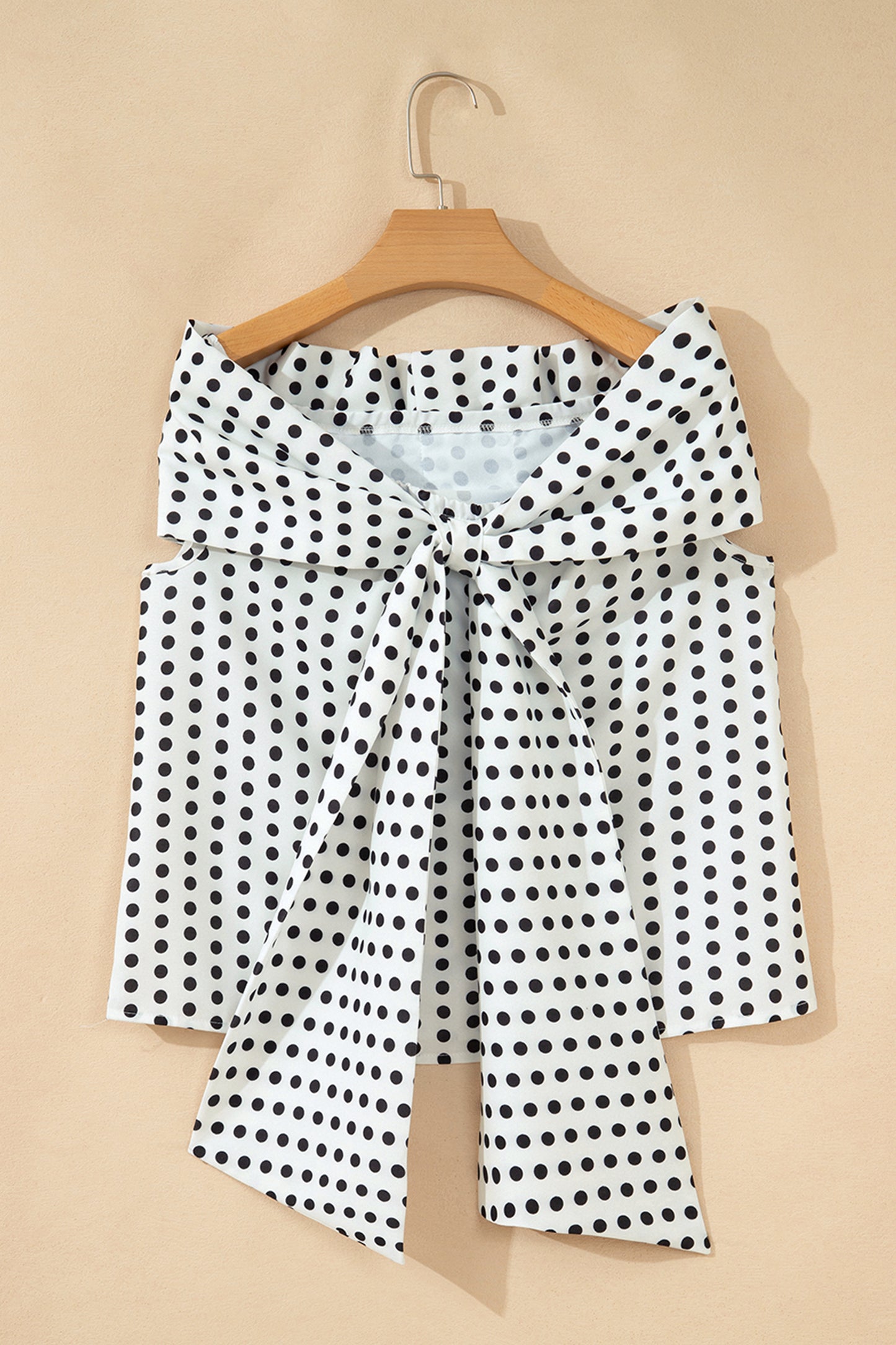 White Polka Dot Off Shoulder Bow Knot Short Sleeve Blouse