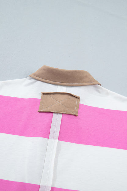 Rose Stripe Colorblock Trim Polo Tee Drawstring Mini Skirt 2pcs Set