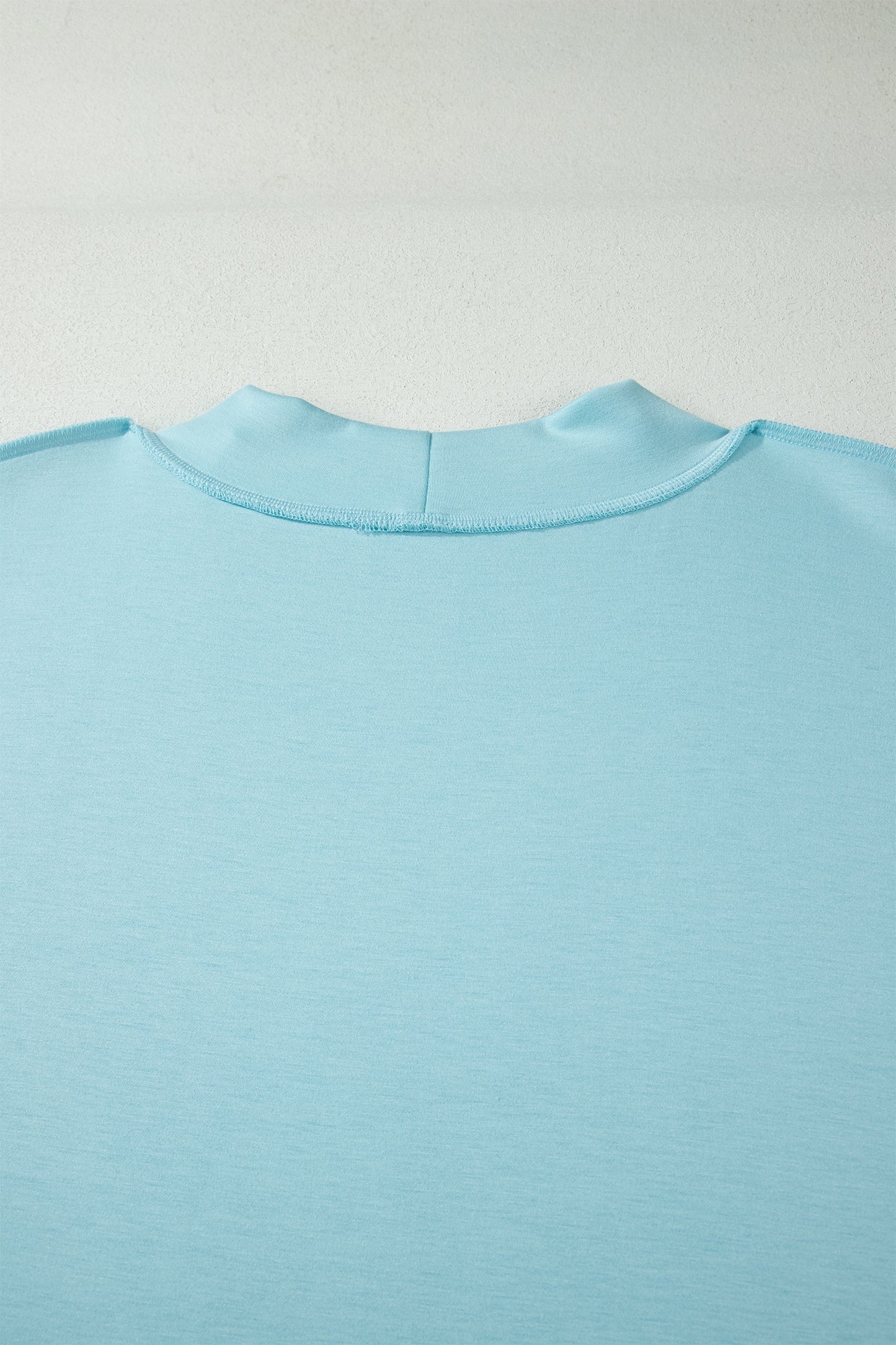 Mist Blue Solid Color Mock Neck Half Sleeve Top Plus Size 2pcs Short Set