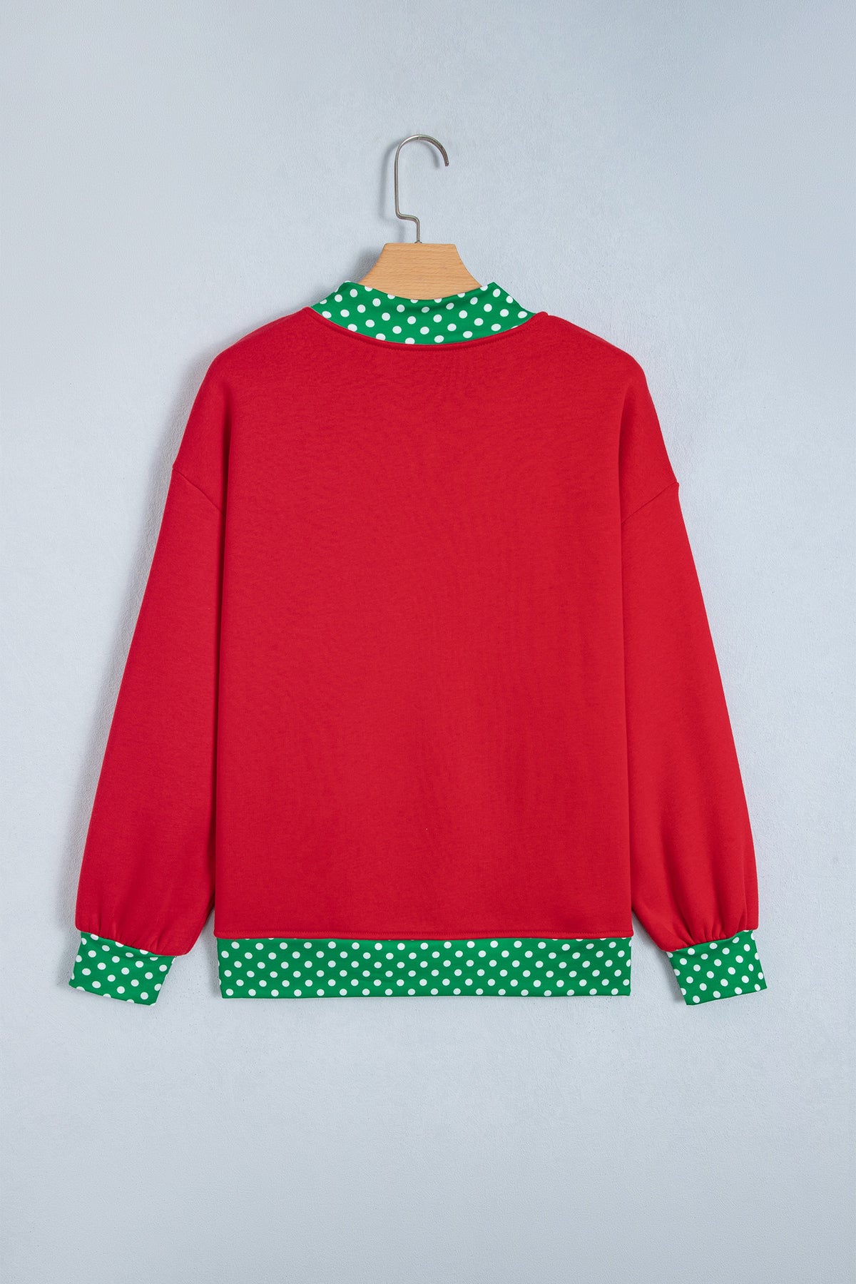Sail Blue Polka Dot Letter Print Contrast Trim Mock Neck Sweatshirt