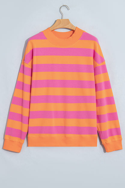 Blue Stripe Colorblock Mock Neck Relaxed Sweatshirt