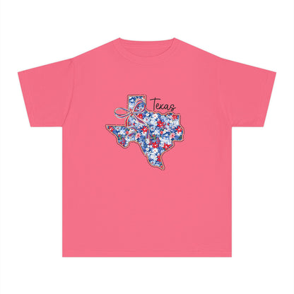 Texas Floral State T-Shirt — Red, White & Blue Patriotic Graphic Tee