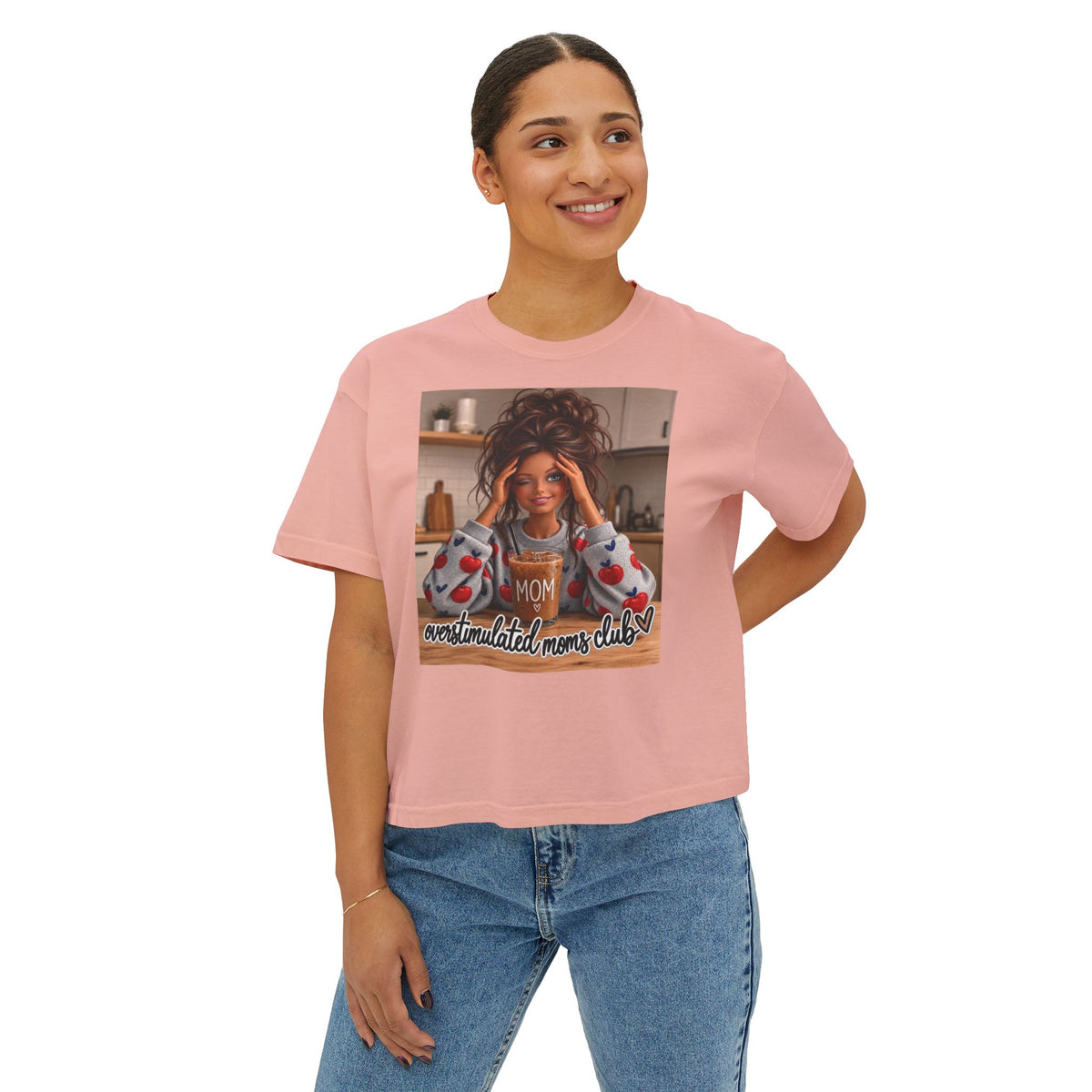 Overstimulated moms club brunette tee