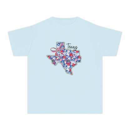 Texas Floral State T-Shirt — Red, White & Blue Patriotic Graphic Tee
