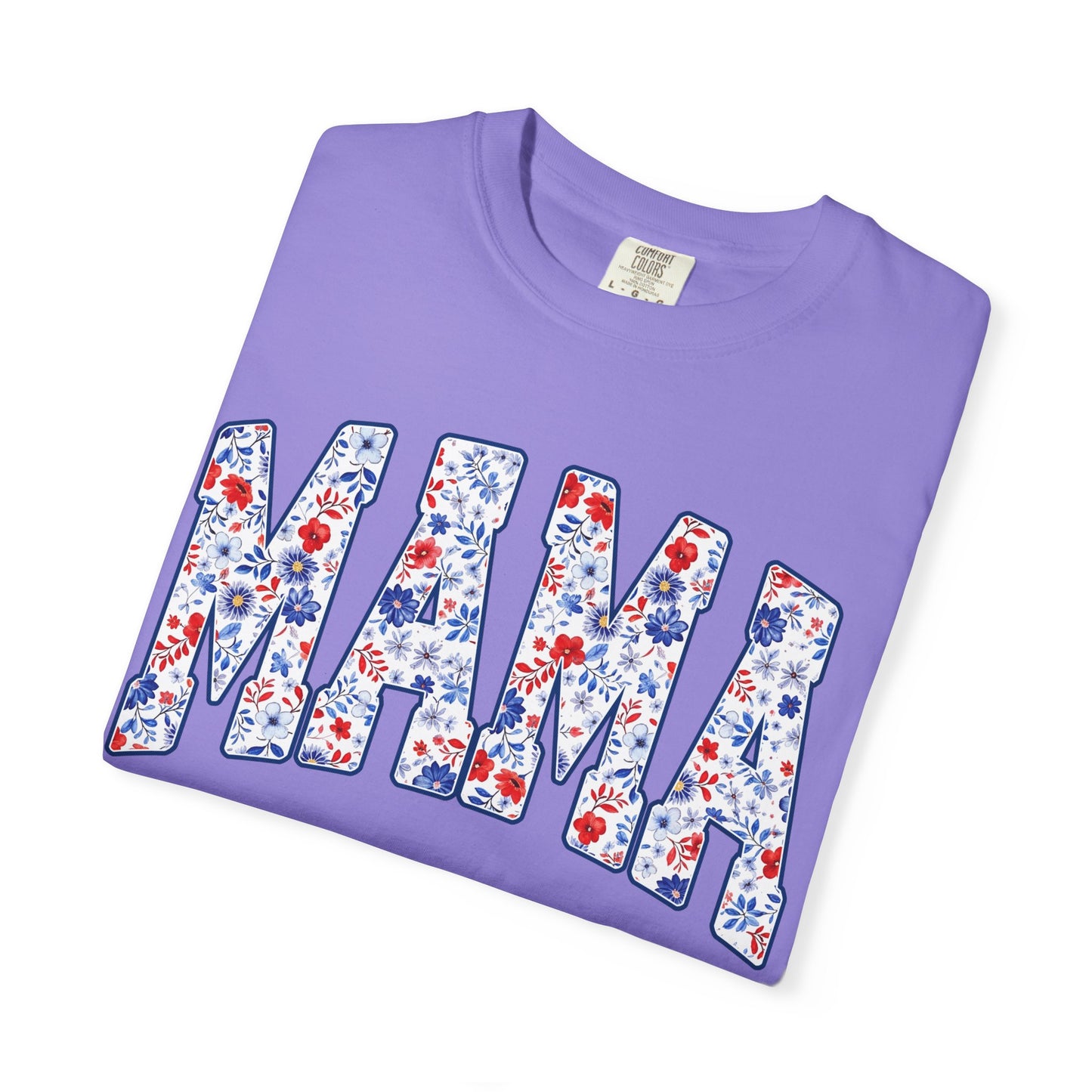 Mama in blue floral T-shirt