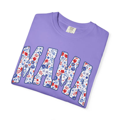 Mama in blue floral T-shirt