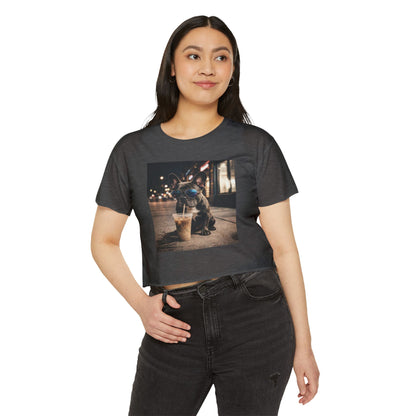 Crop Top — Cute French Bulldog Drinking Iced Coffee Graphic