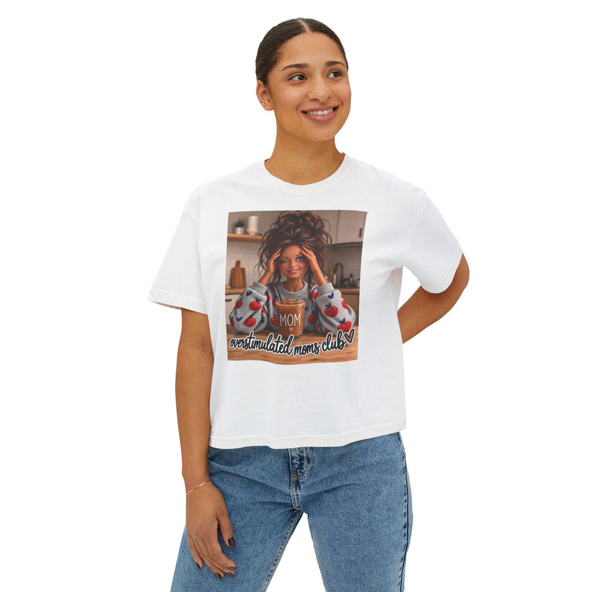 Overstimulated moms club brunette tee