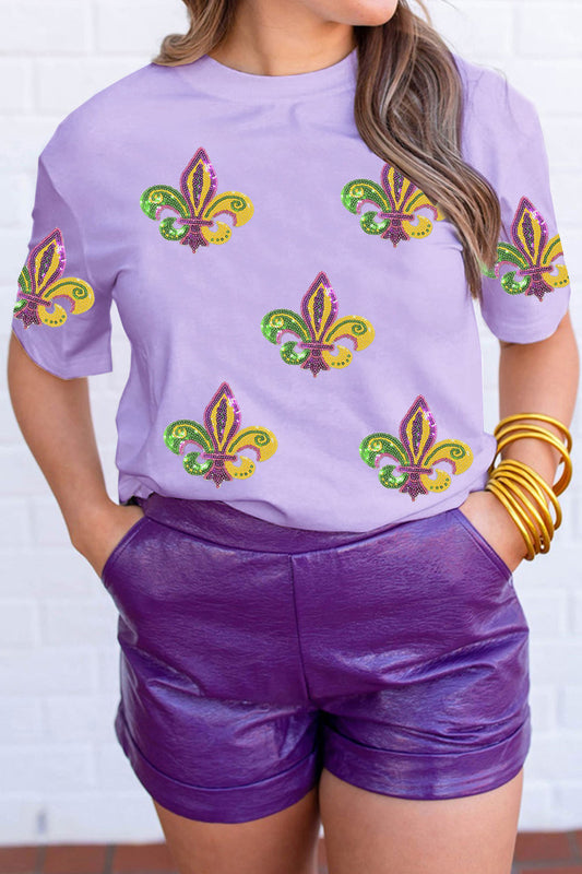 Wisteria Mardi Gras Sequined Pattern Holiday T Shirt