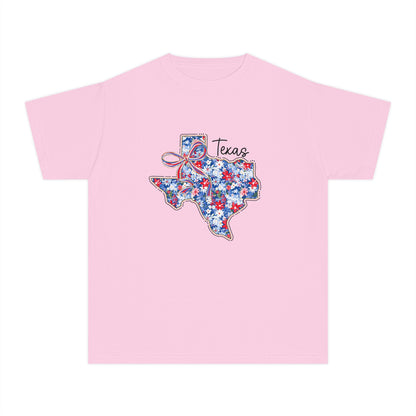 Texas Floral State T-Shirt — Red, White & Blue Patriotic Graphic Tee