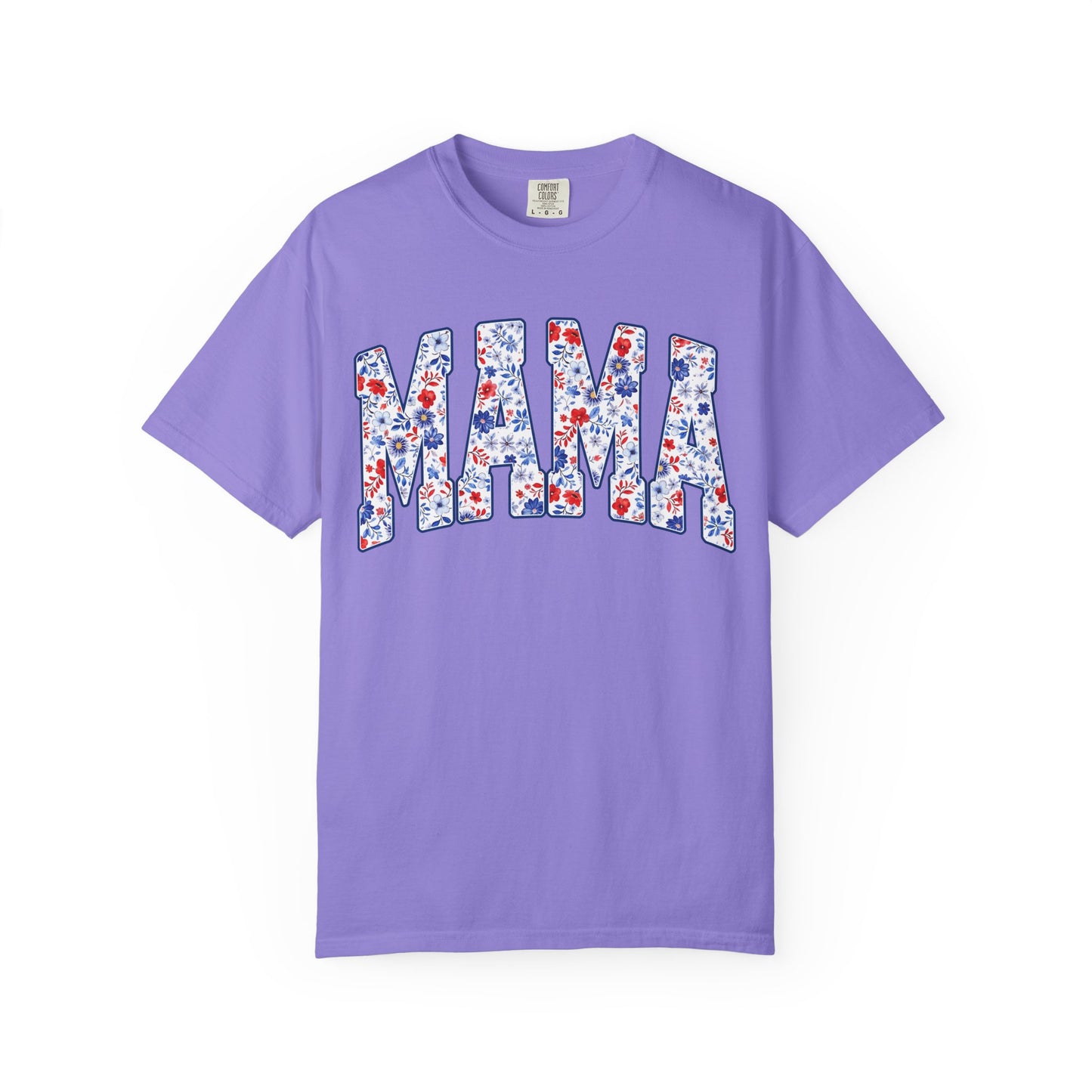 Mama in blue floral T-shirt