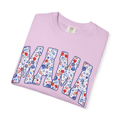 Mama in blue floral T-shirt