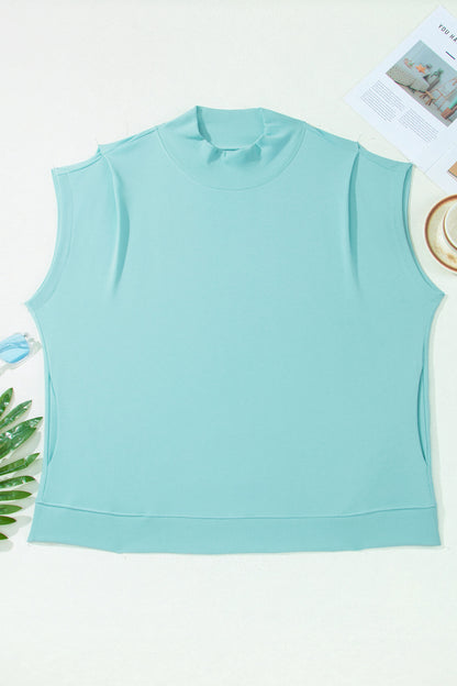 Mint Green Plus Size High Neck Cap Sleeve Top