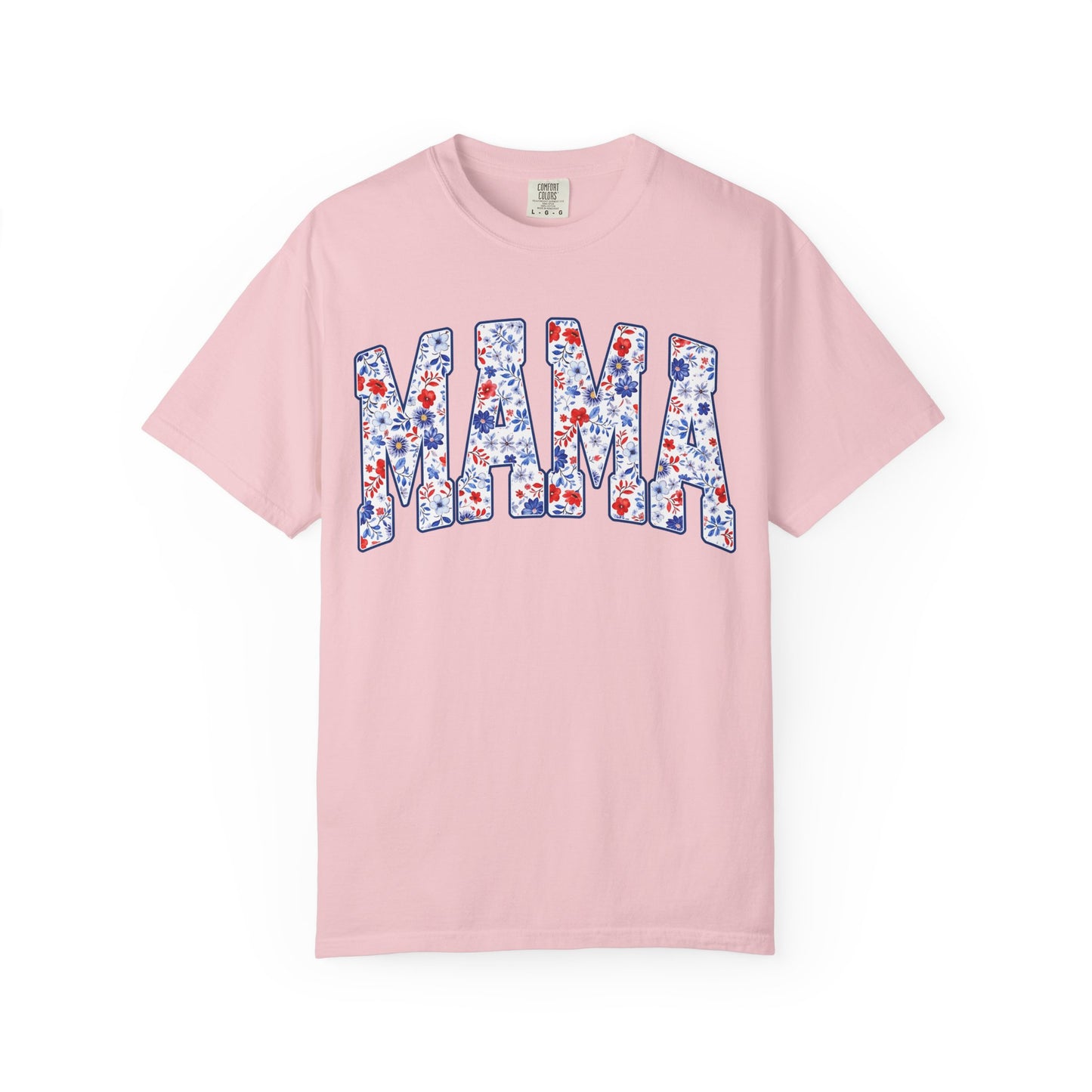 Mama in blue floral T-shirt