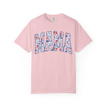 Mama in blue floral T-shirt