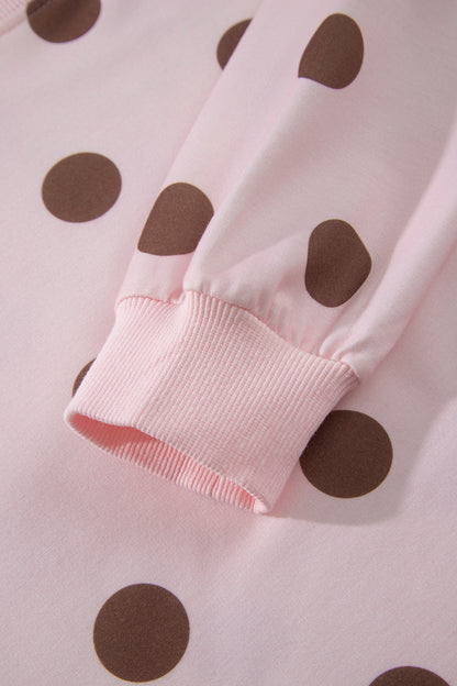 Brown Polka Dot Two Piece Set Long Sleeve Casual Skirt Set