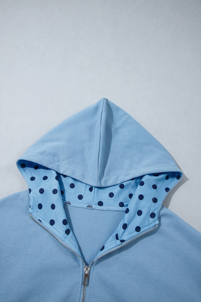 Beau Blue Polka Dot Hooded Zip-Up Sweatshirt