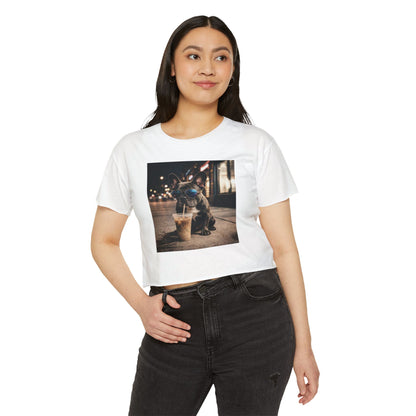 Crop Top — Cute French Bulldog Drinking Iced Coffee Graphic