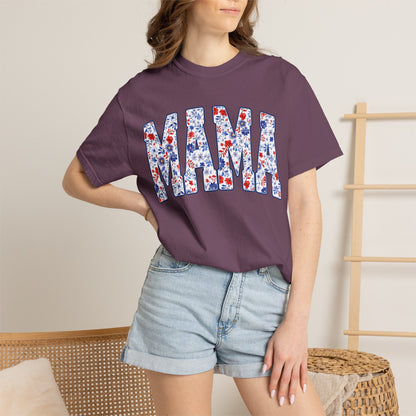 Mama in blue floral T-shirt