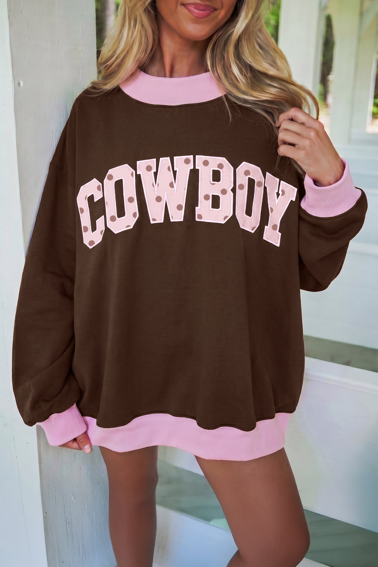 Grapefruit Orange Polka Dot Letter Graphic Colorblock Tunic Sweatshirt