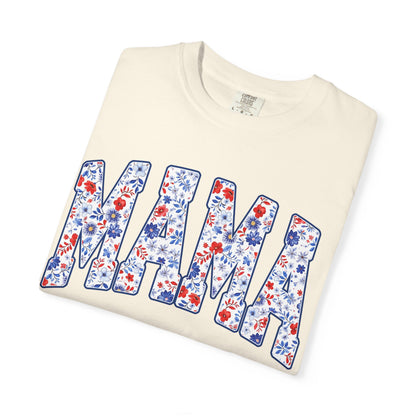 Mama in blue floral T-shirt