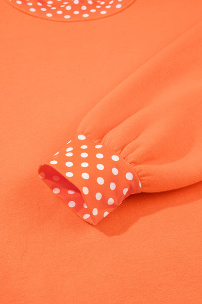 Orange Colorblock Polka Dot Contrast Trim Oversized Sweatshirt