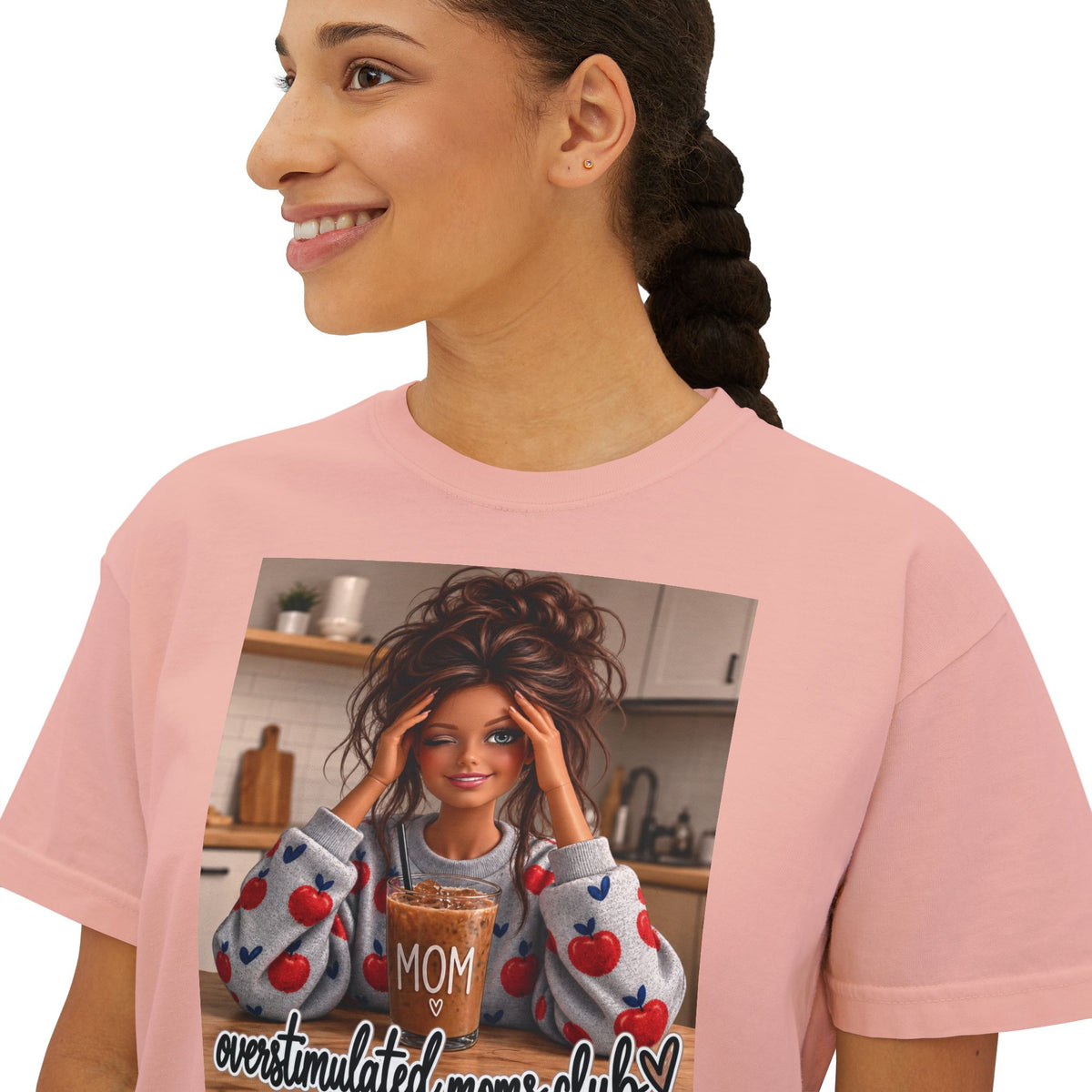 Overstimulated moms club brunette tee