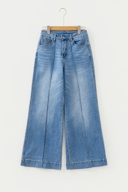 Dusk Blue Piping Seam Detail Flare Leg Pocket Jeans
