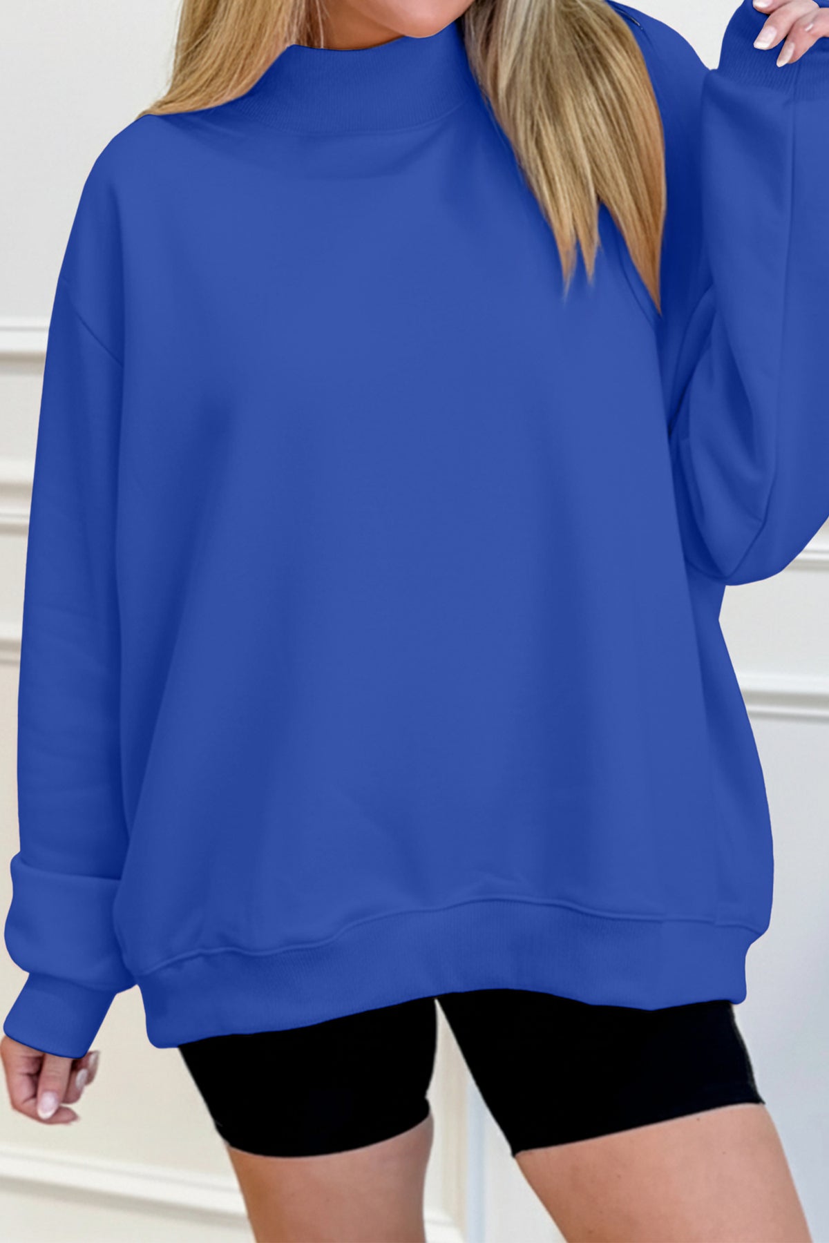 Black Solid Color Oversized Mock Neck Sweatshirt