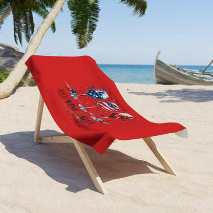 Red Wine & Blue Beach Towel — Patriotic American Flag Wine Glasses