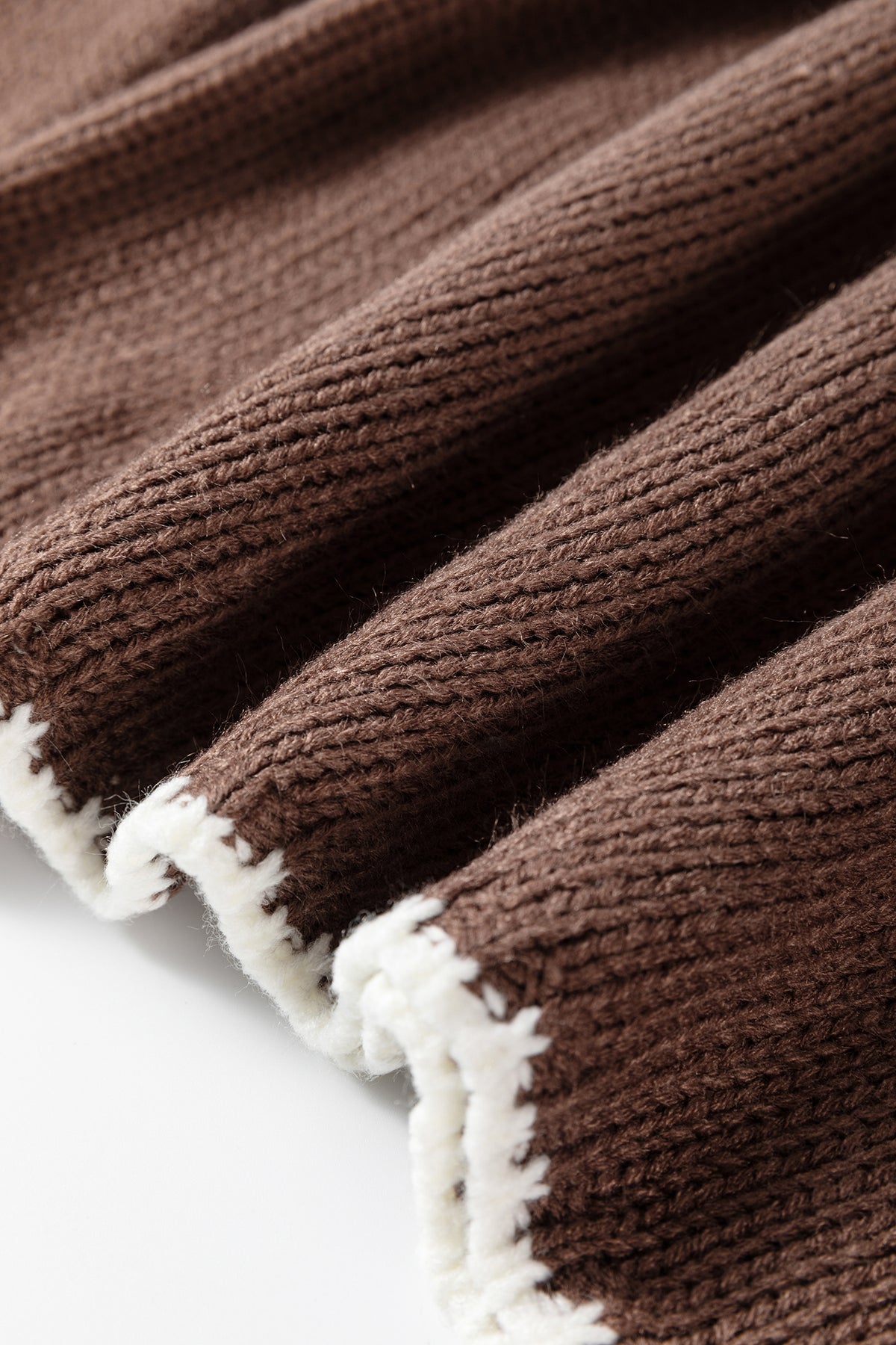 Dark Khaki Contrast Trim Mock Neck Drop Shoulder Relaxed Sweater