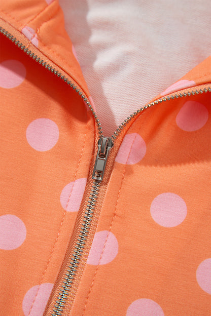 Orange Polka Dot Hooded Long Sleeve Top Casual Mini Skort Set