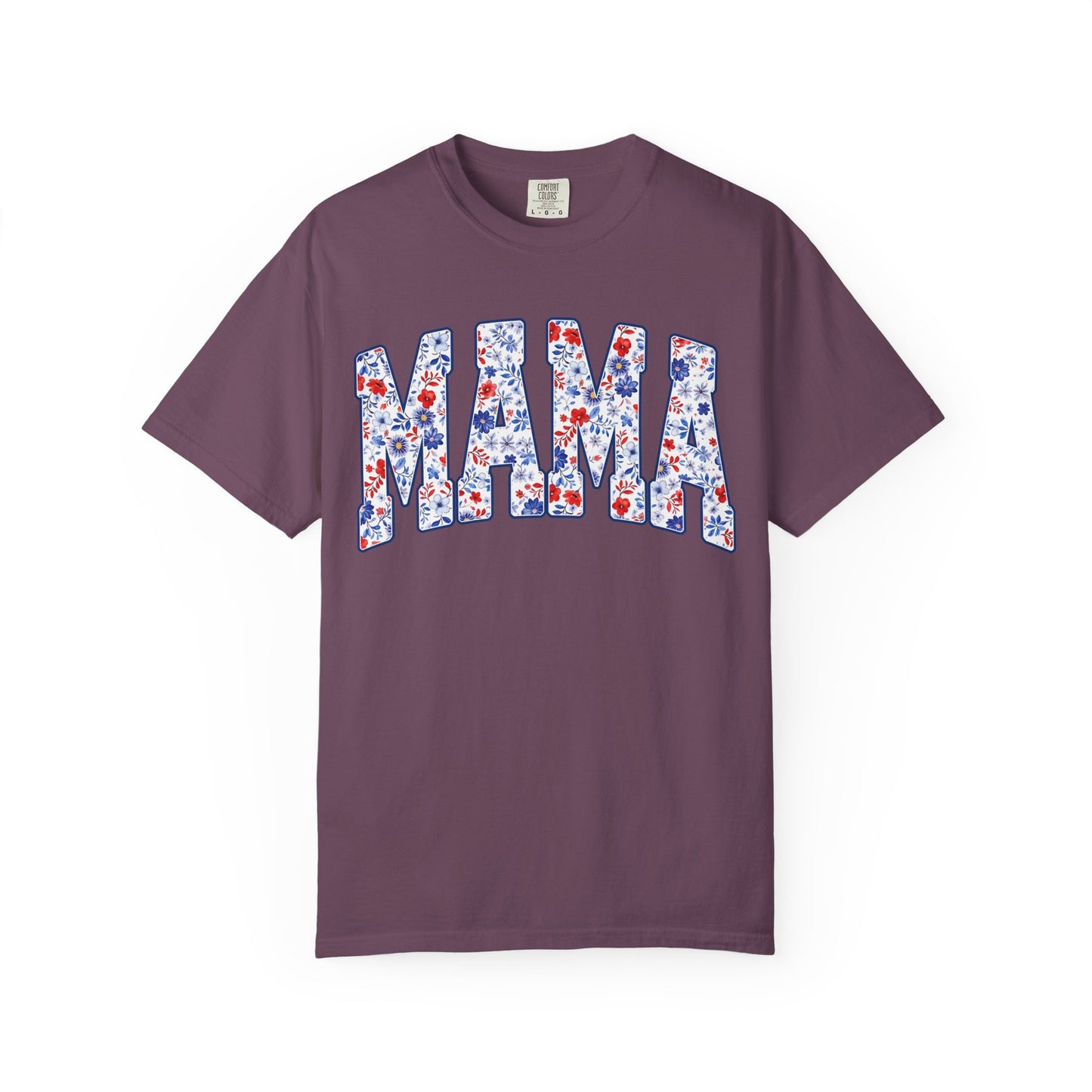 Mama in blue floral T-shirt