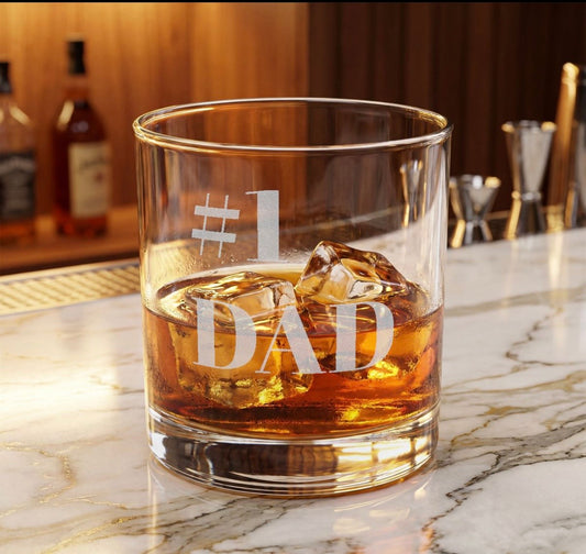 #1 DAD Whiskey Glass, 10.5oz (Engraving)