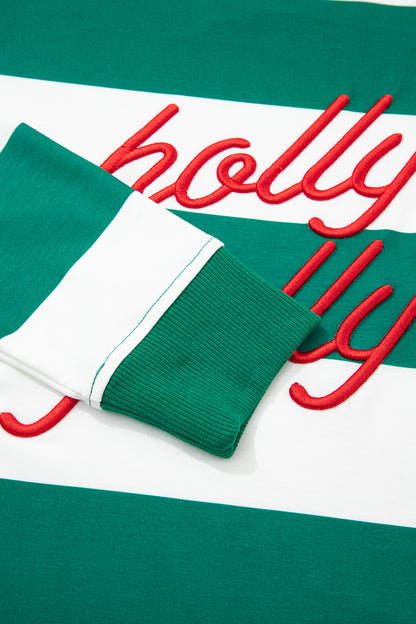 Red Stripe holly jolly Letter Embroidered Pullover Sweatshirt