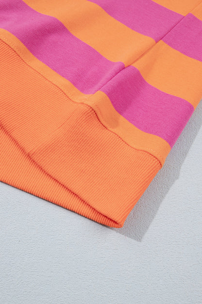 Blue Stripe Colorblock Mock Neck Relaxed Sweatshirt