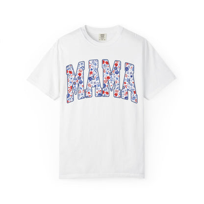Mama in blue floral T-shirt